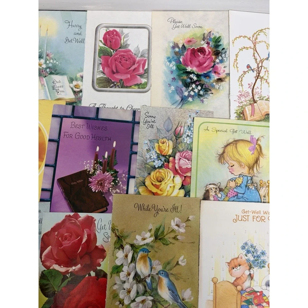 Vintage Get Well Cards Fronts ONLY Scrapbooking Crafts Decoupage Lot of 50+